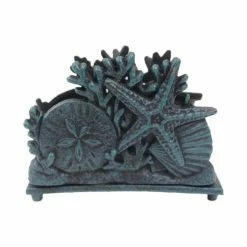 Buy 🎉 Handcrafted Nautical Decor Seaworn Blue Cast Iron Seashell Napkin Holder 7" 😉