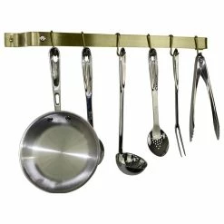 Outlet 😉 Enclume 30" Easy Mount Wall Rack W 6 Hooks, Brass Finish ✔️