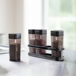 Brand new 😀 Yamazaki Home Spice Rack With 4 Shakers, Steel And Plastic, Airtight, Black, 4 Bottles 🧨 -YBM Sales Store 0911837d025ad7e5 2623 w800 h800 b0 p0