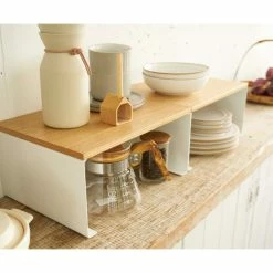 Deals 😉 Yamazaki Home Stackable Countertop Shelf, Steel And Wood, Large, Holds 11 Lbs, White 👏 -YBM Sales Store 0921d7f5025adae0 5178 w800 h800 b0 p0