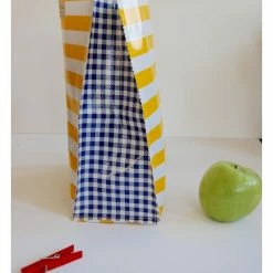 Flash Sale 👏 Cute Bright Things Oil Cloth Lunch Bag, Yellow Stripes And Blue Gingham 🛒 -YBM Sales Store 124120d40542b1b2 4261 w800 h800 b0 p0