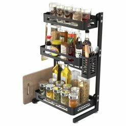 Best deal 🛒 Cozy CozyBlock Stainless Steel Black 3 Tier Spices Rack, All In One Kitchen Space Saver 🎉