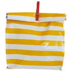 Flash Sale 👏 Cute Bright Things Oil Cloth Lunch Bag, Yellow Stripes And Blue Gingham 🛒