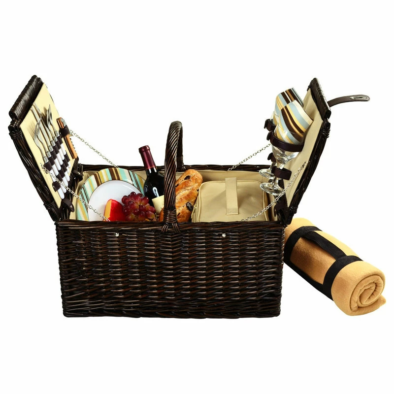 Coupon 😍 Picnic At Ascot Surrey Picnic Basket For Two With Blanket, Brown Wicker And Sc Stripe 🌟 1 Coupon 😍 Picnic At Ascot Surrey Picnic Basket For Two With Blanket, Brown Wicker And Sc Stripe 🌟