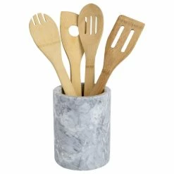 Cheap 🌟 HOME BASICS Heavy Duty Large Capacity Compact Marble Utensil Holder, White 🎁