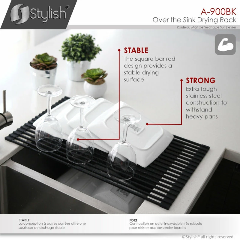 Budget 🎉 Stylish 20" Over The Sink Roll-Up Dish Drying Rack, Black 🔥 6 Budget 🎉 Stylish 20" Over The Sink Roll-Up Dish Drying Rack, Black 🔥 - Image 6