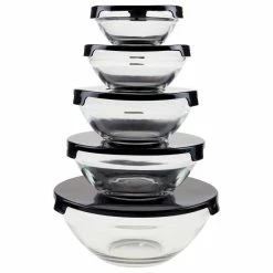 Best reviews of ❤️ Glass Bowl Set 10 Pieces With Lids By Chef Buddy, Black 🌟