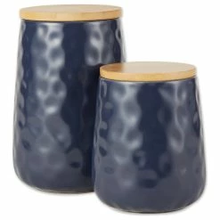 Coupon 😍 Design Imports Indigo Blue Matte Dimple Texture Ceramic Canister (Set Of 2) 🌟