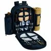 Hot Sale 🔥 Picnic At Ascot Deluxe Equipped 2 Person Picnic 🎒 Backpack With Blanket -Navy/Chevron 🧨