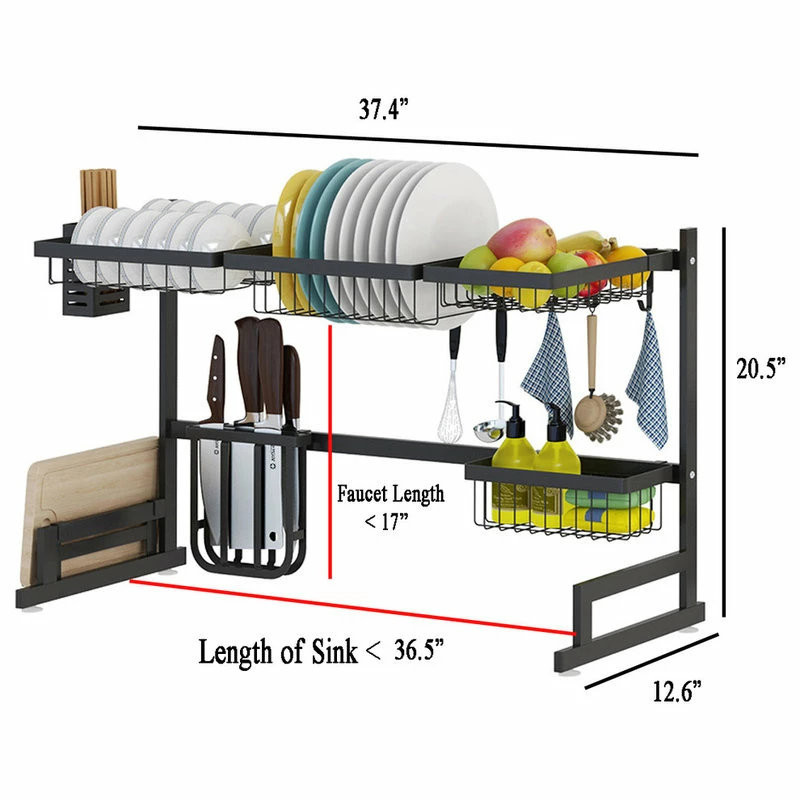 Buy 🛒 Cozy CozyBlock 37.4" Stainless Steel Black Dish Drying Rack Over Kitchen Sink (Sinks < 36.5") ✨ 5 Buy 🛒 Cozy CozyBlock 37.4" Stainless Steel Black Dish Drying Rack Over Kitchen Sink (Sinks < 36.5") ✨ - Image 5