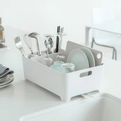 Hot Sale 🔔 Yamazaki Home Dish Rack, Plastic, Holds 11 Lbs, Utensil Holder, White ✨ -YBM Sales Store 96117a54025ad7b9 2590 w800 h800 b0 p0