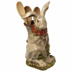 YBM Sales Store 21 Best Pirce 🎁 ART & ARTIFACT Porcelain Sculpted Rabbit Utensil Holder - Kitchen Crock Flower Vase ❤️