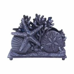 Best Sale 🛒 Handcrafted Nautical Decor Rustic Dark Blue Cast Iron Seashell Napkin Holder 7" 😀