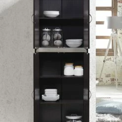 Promo 👍 Hodedah Import Inc. 4-Door Pantry, Chocolate/Gray 🧨 -YBM Sales Store d4512e6909a9ca1f 0291 w800 h800 b0 p0