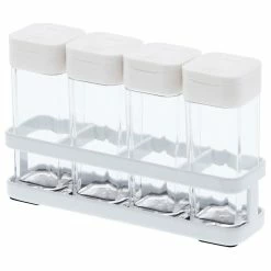 Flash Sale 🛒 Yamazaki Home Spice Rack With 4 Shakers, Steel And Plastic, Airtight, White, 4 Bottles ❤️