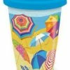 Discount ✔️ Cape Shore Coastal Beach Umbrellas On Parade Coffee Latte Tea Cerarmic Travel Mug With Lid 👍