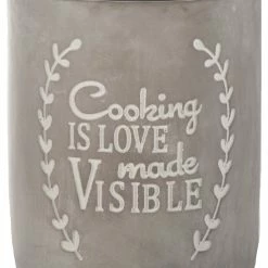 Outlet ⌛ Urban Trends Collection Cement Utensil Holder With Engraved "Cooking Is Love" Design Shiny Gray Finish 👍